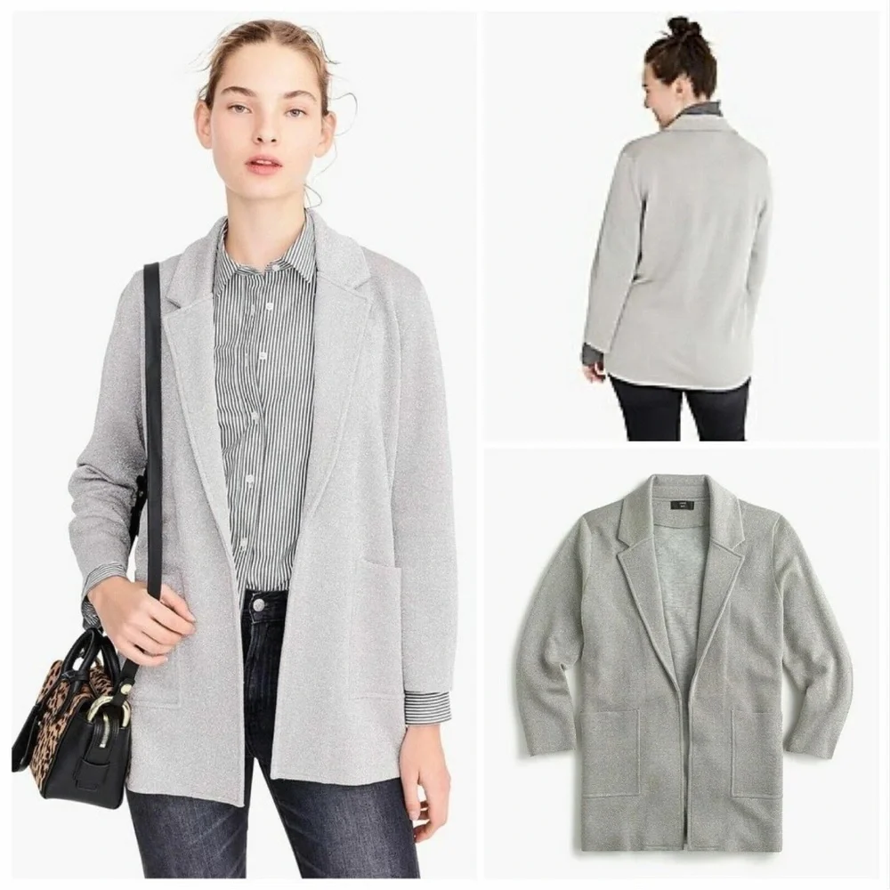 J. Crew Sophie Open-Front Sweater Blazer in Heather Grey, Size Large